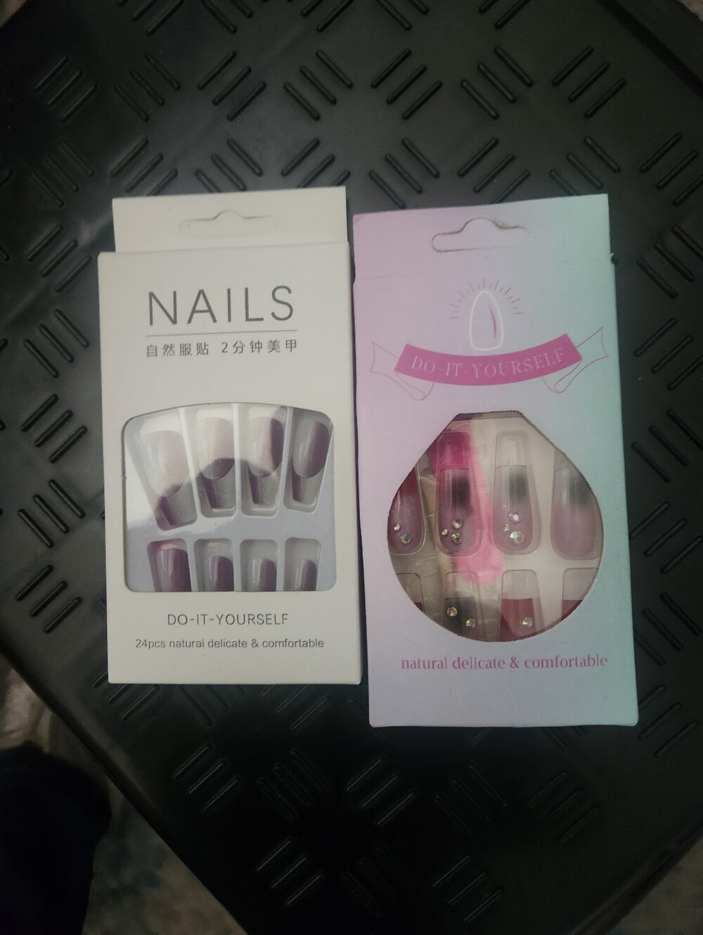 2 Do-It-Yourself Purple Ombre And Purple Rhinestone Press-On Nails - Set of 24